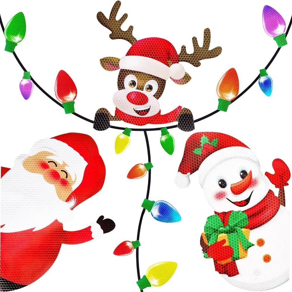 44PCS Christmas Car Refrigerator Decorations - Reflective Bulb Light Santa Reind